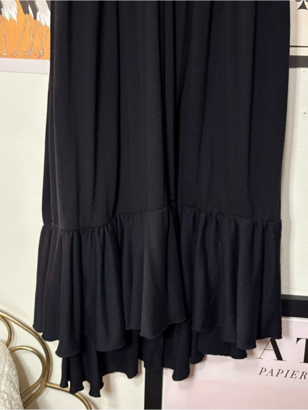 Black Halter Midi Dress with Ruffle Hem - Picture 3 of 4